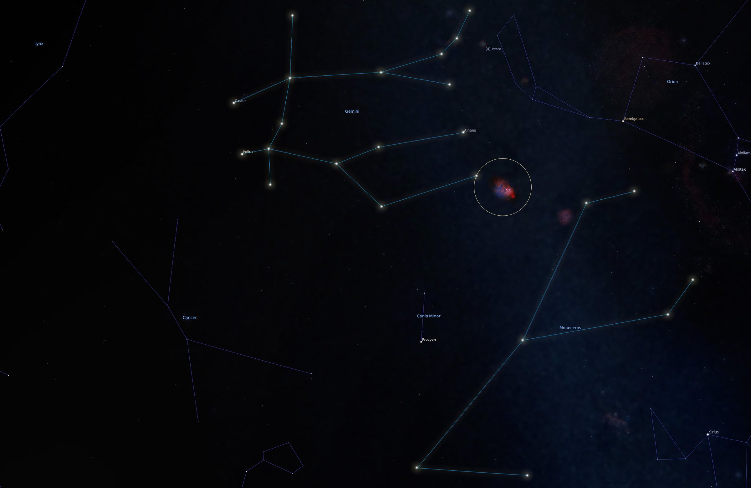 Starmap of the Cone Nebula located in the constellation Monoceros